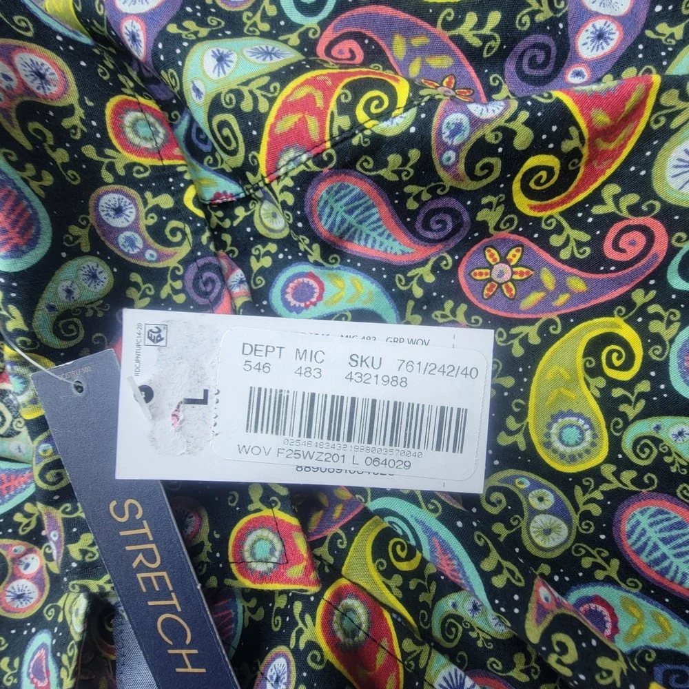 Cremieux Premium Denim Mens Large Paisley Stretch Button Down Shirt Multi-Color